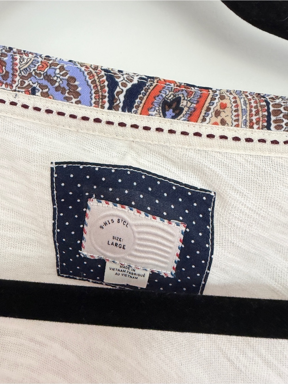 Anthropologie Postmark Cream Long-Sleeve Henley Top with Navy Trim - Picture 2 of 4